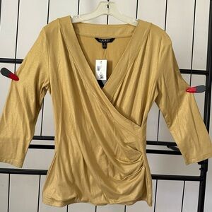 Ralph Lauren Gold V-Neck Blouse